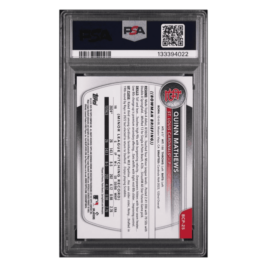 Quinn Mathews PSA 9 2025 Topps Bowman Chrome Prospects Gold Refractor #d/ 50 Card #BCP25