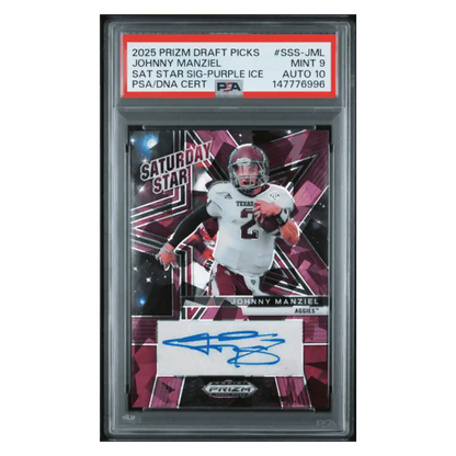 Johnny Manziel PSA 9 2025 Panini Draft Picks Saturday Star Signature Purple Ice #d/ 60 Card #SSS-JML