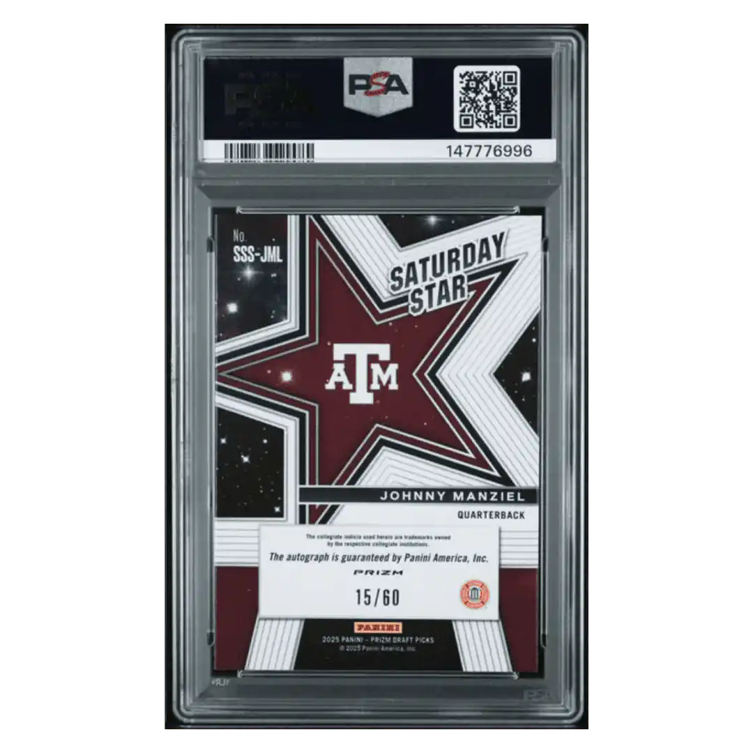 Johnny Manziel PSA 9 2025 Panini Draft Picks Saturday Star Signature Purple Ice #d/ 60 Card #SSS-JML