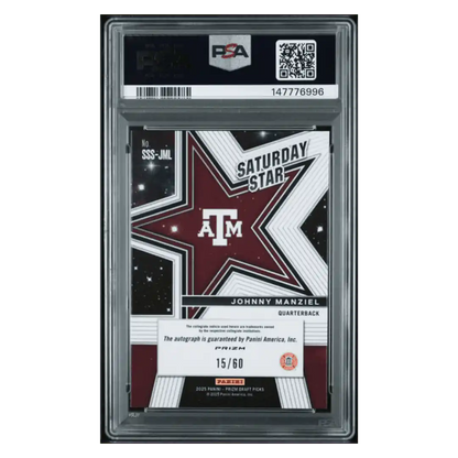 Johnny Manziel PSA 9 2025 Panini Draft Picks Saturday Star Signature Purple Ice #d/ 60 Card #SSS-JML
