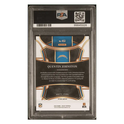 Quentin Johnston PSA 10 2023 Panini Select Tie Dye Prizm Rookie RC #d/ 25 Card #453