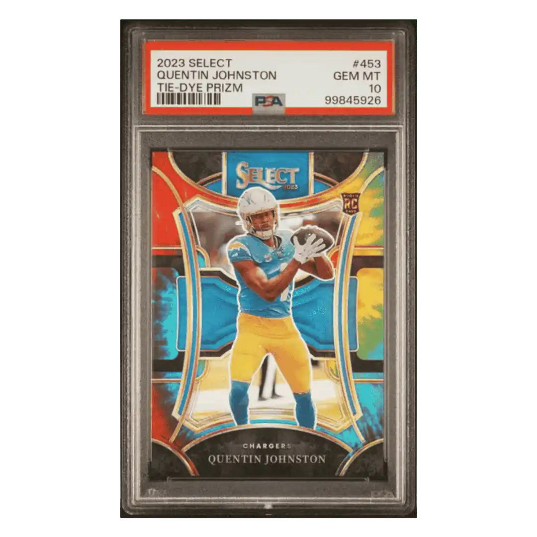 Quentin Johnston PSA 10 2023 Panini Select Tie Dye Prizm Rookie RC #d/ 25 Card #453