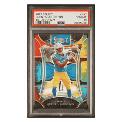 Quentin Johnston PSA 10 2023 Panini Select Tie Dye Prizm Rookie RC #d/ 25 Card #453