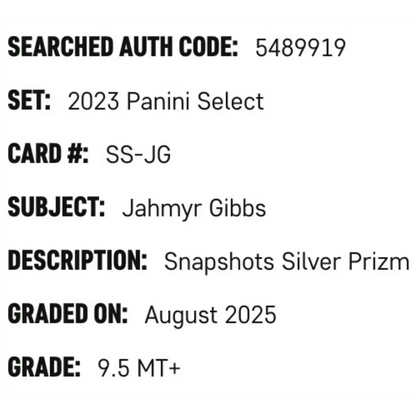 Jahmyr Gibbs SGC 9.5 2023 Panini Select Snapshots Silver Prizm Card #SS-JG