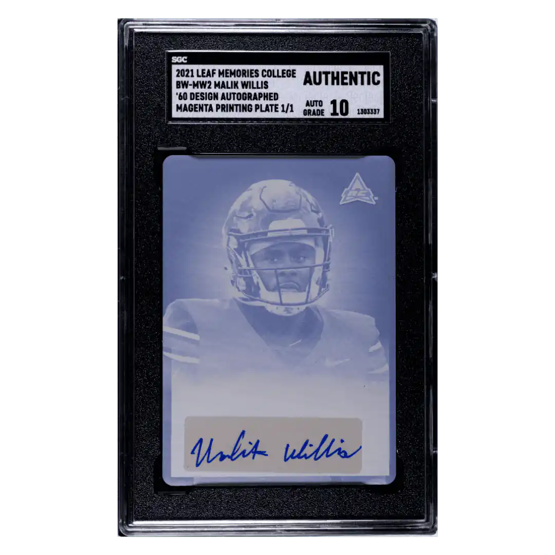 Malik Willis 2021 Leaf Memories College '60 Design Autograph Magenta Printing Plate #1/ 1 Card #BW-MW2