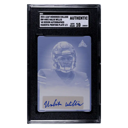 Malik Willis 2021 Leaf Memories College '60 Design Autograph Magenta Printing Plate #1/ 1 Card #BW-MW2