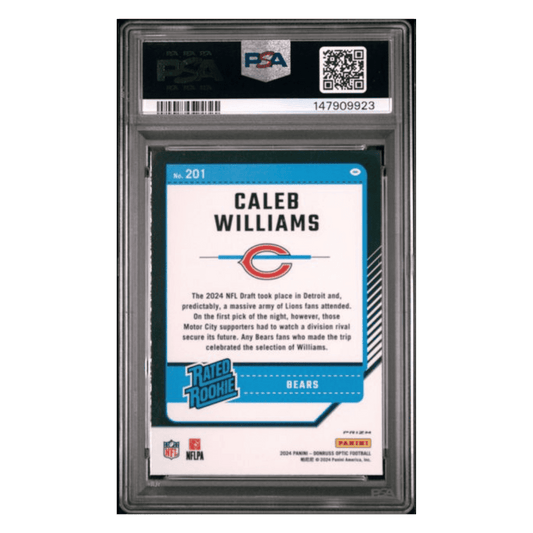 Caleb Williams PSA 8 2024 Panini Donruss Optic Blue Hyper Card #201
