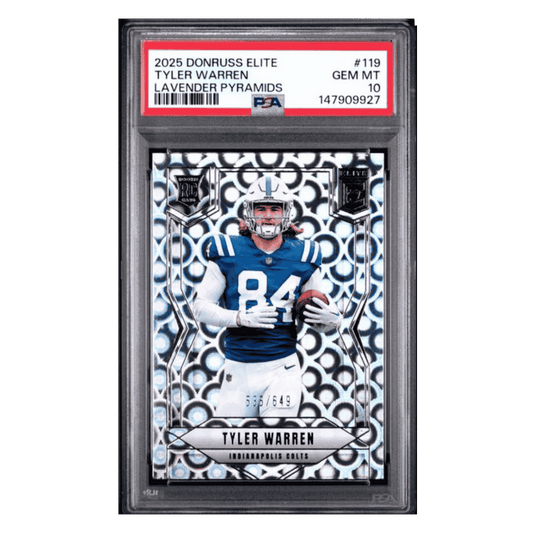 Tyler Warren PSA 10 2025 Panini Donruss Elite Lavender Pyramids Rookie RC #d/ 649 Card #119