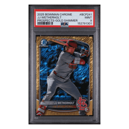JJ Wetherholt PSA 9 2025 Topps Bowman Chrome Prospects Gold Shimmer #d/ 50 Card #BCP241
