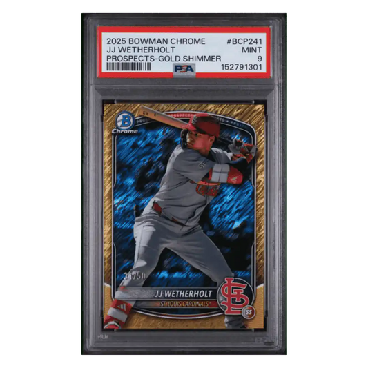 JJ Wetherholt PSA 9 2025 Topps Bowman Chrome Prospects Gold Shimmer #d/ 50 Card #BCP241