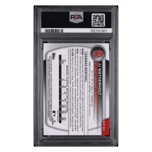 JJ Wetherholt PSA 9 2025 Topps Bowman Chrome Prospects Gold Shimmer #d/ 50 Card #BCP241