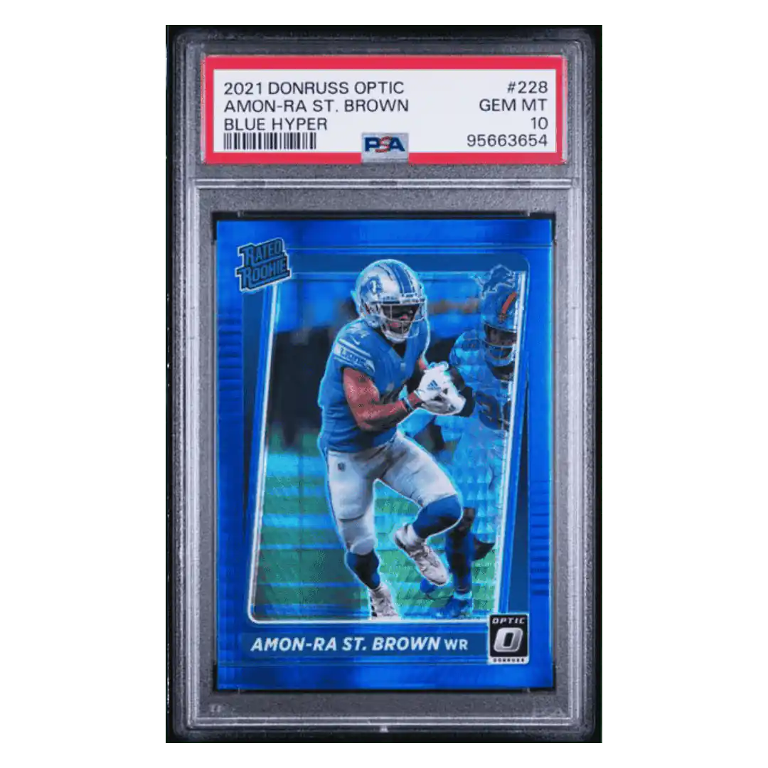 Amon-Ra St Brown PSA 10 2021 Panini Donruss Optic Blue Hyper Rated Rookie Card #228