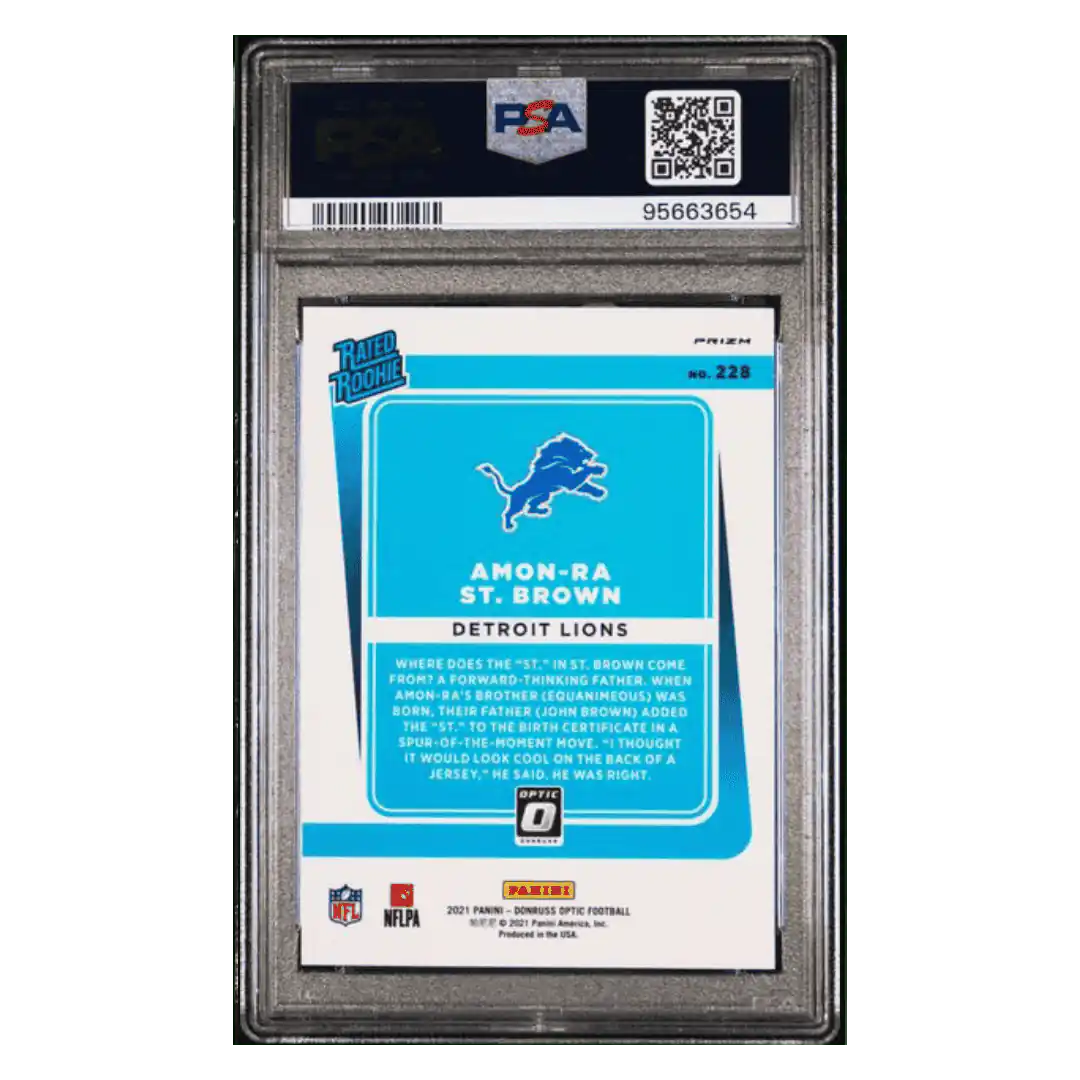Amon-Ra St Brown PSA 10 2021 Panini Donruss Optic Blue Hyper Rated Rookie Card #228