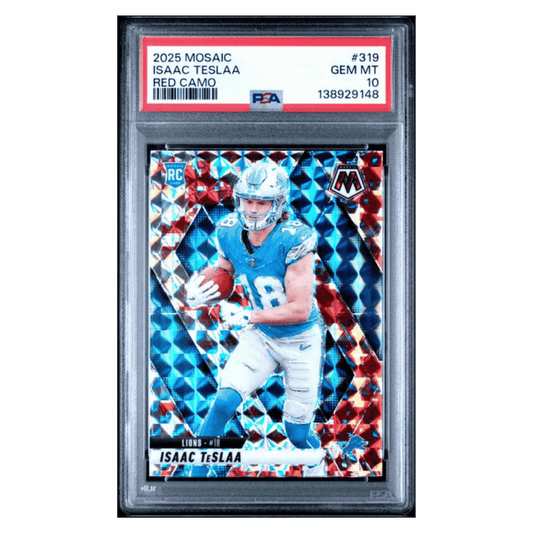 Isaac Teslaa PSA 10 2025 Panini Mosaic Red Camo Rookie RC Card #319