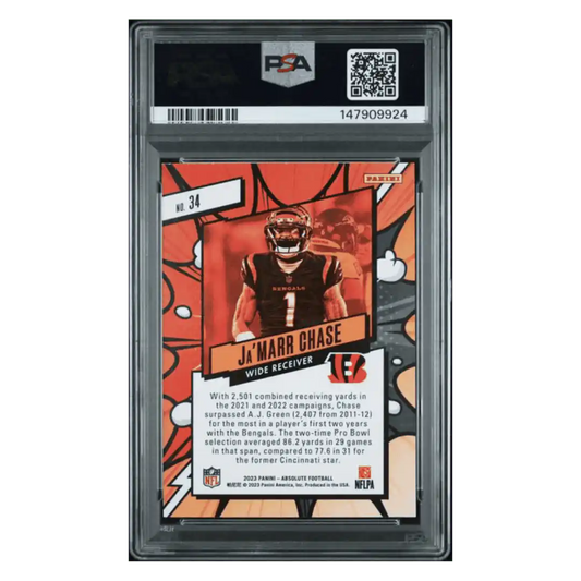 Ja'Marr Chase PSA 8 2023 Panini Absolute Explosive Case Hit Card #34