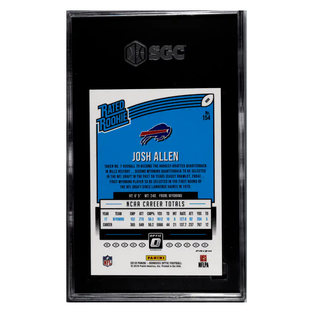 Josh Allen SGC 10 2018 Bowman Donruss Optic Red & Yellow Rated Rookie Card #154