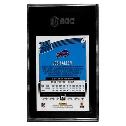 Josh Allen SGC 10 2018 Bowman Donruss Optic Red & Yellow Rated Rookie Card #154