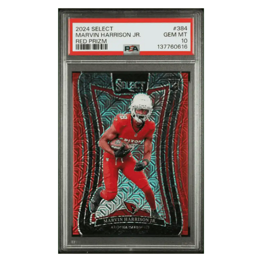 Marvin Harrison Jr PSA 10 2024 Panini Select Red Prizm Rookie RC #d/ 49 Card #384
