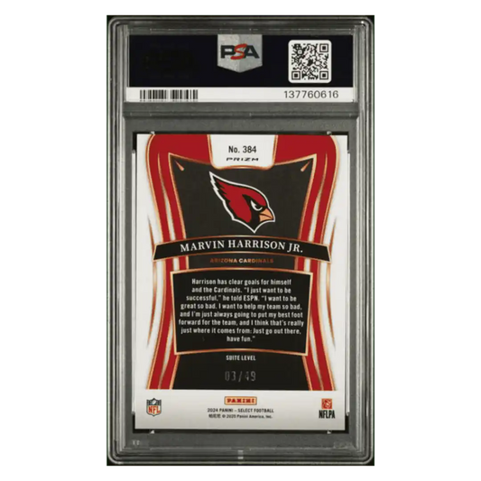 Marvin Harrison Jr PSA 10 2024 Panini Select Red Prizm Rookie RC #d/ 49 Card #384