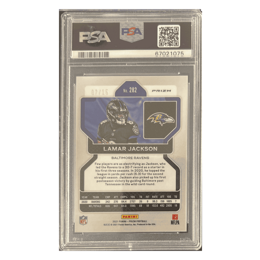 Lamar Jackson PSA 9 2021 Panini Prizm No Huddle Pink #d/15 Card #282