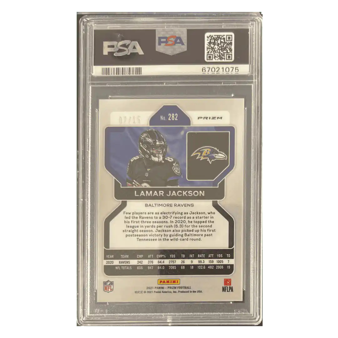 Lamar Jackson PSA 9 2021 Panini Prizm No Huddle Pink #d/15 Card #282