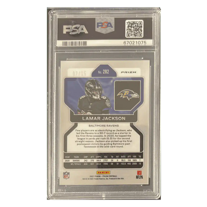 Lamar Jackson PSA 9 2021 Panini Prizm No Huddle Pink #d/15 Card #282