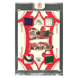 LeBron James, Steph Curry, Jayson Tatum & Kevin Durant 2024 Panini Flawless Quad Patches Game Used #15/ 15 Card #QP-GLD