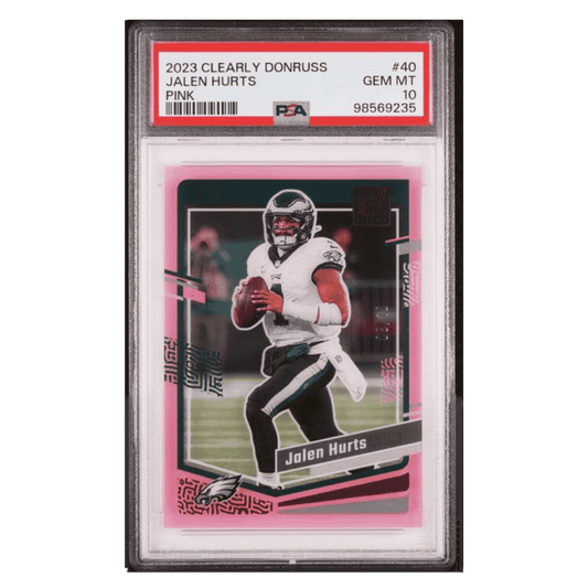 Jalen Hurts PSA 10 2023 Panini Donruss Clearly Pink #d/ 10 Card #40