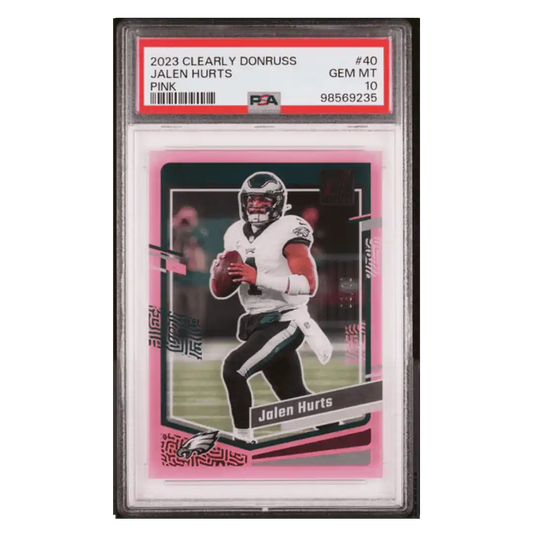 Jalen Hurts PSA 10 2023 Panini Donruss Clearly Pink #d/ 10 Card #40