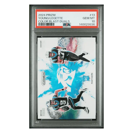 Bryce Young & Xavier Legette PSA 10 2024 Panini Prizm Color Blast Duals Rookie RC Case Hit Card #13