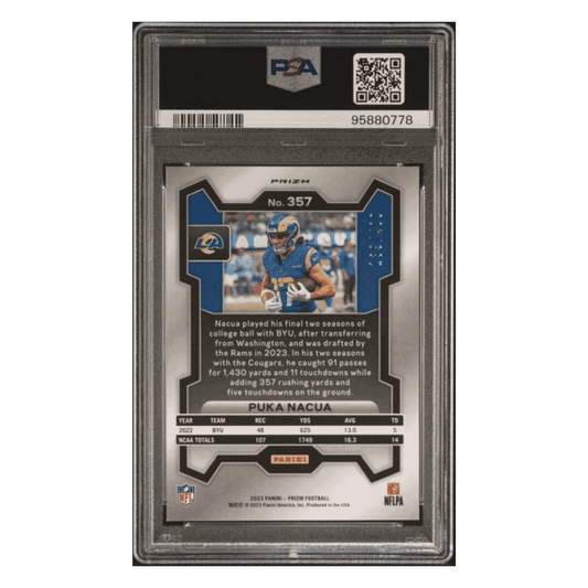 Puka Nacua PSA 9 2023 Panini Prizm Pandora Rookie RC #d/ 400 Card #357