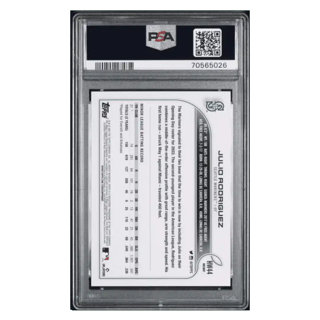 Julio Rodriguez PSA 10 2022 Topps Holiday Rookie RC SSP Card #HW44
