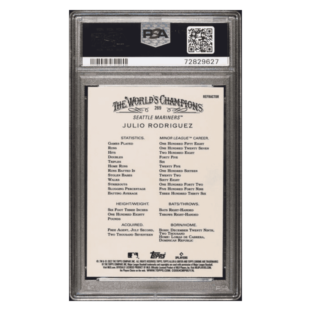 Julio Rodriguez PSA 10 2022 Topps Allen & Ginter Chrome Refractor Card #269