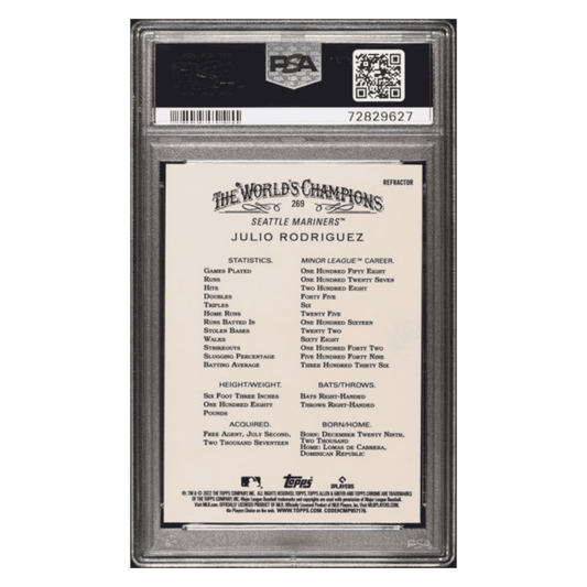 Julio Rodriguez PSA 10 2022 Topps Allen & Ginter Chrome Refractor Card #269