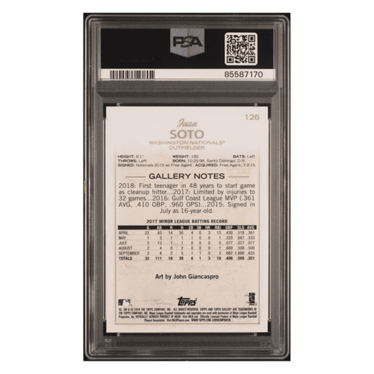 Juan Soto PSA 10 2018 Topps Gallery Rookie RC Card #126