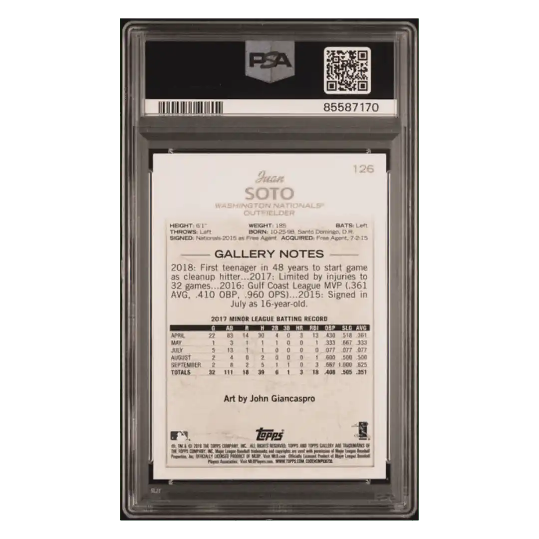 Juan Soto PSA 10 2018 Topps Gallery Rookie RC Card #126