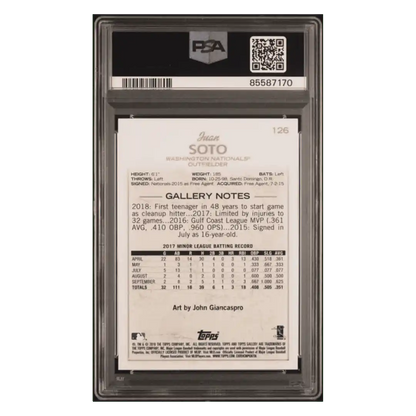 Juan Soto PSA 10 2018 Topps Gallery Rookie RC Card #126