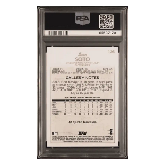 Juan Soto PSA 10 2018 Topps Gallery Rookie RC Card #126