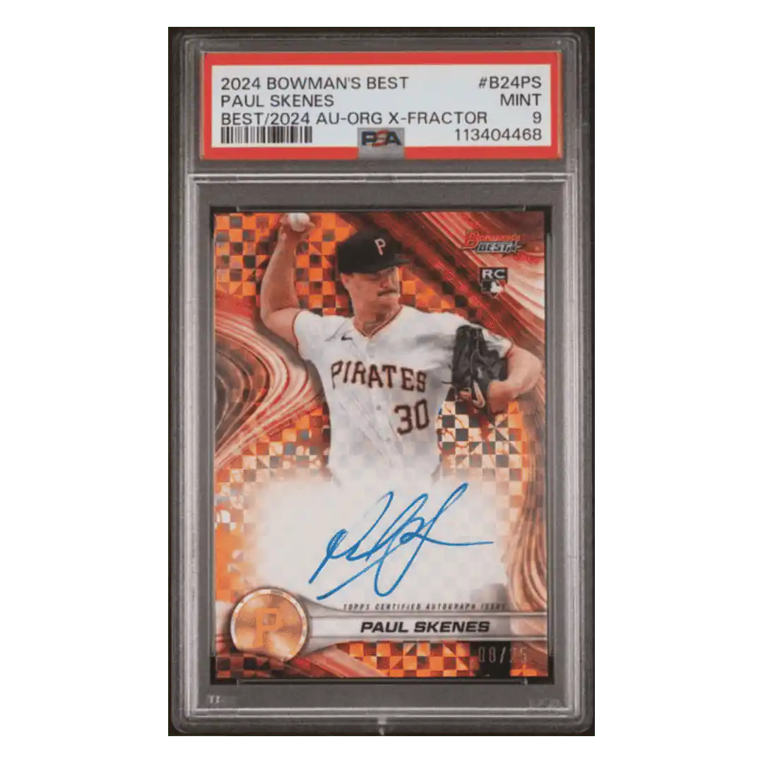 Paul Skenes PSA 9 2024 Bowman's Best Best of 2024 Autograph Orange X-Fractor Rookie RC Card #B24PS