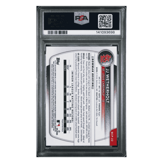 JJ Wetherholt PSA 9 2025 Topps Bowman Chrome Prospects Card #BCP22