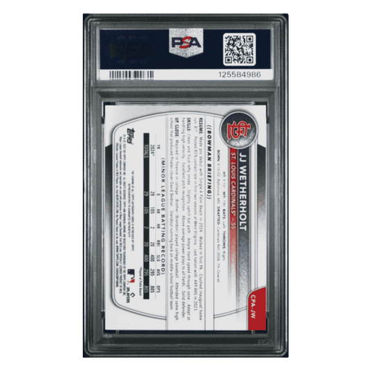 JJ Wetherholt PSA 9 2025 Topps Bowman Chrome Prospects Autograph Card #CPAJW