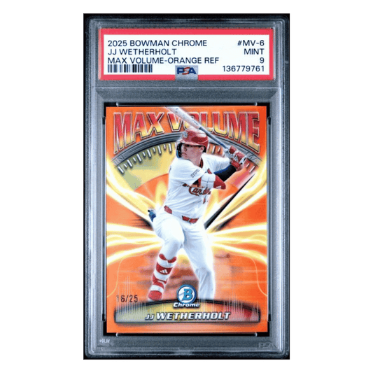 JJ Wetherholt PSA 9 2025 Topps Bowman Chrome Max Volume Orange Refractor #d/ 25 Card #MV-6