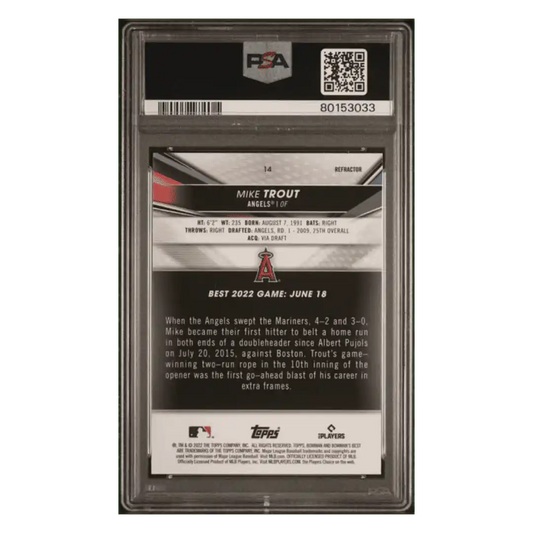 Mike Trout PSA 10 2022 Bowman's Best Refractor Card #14