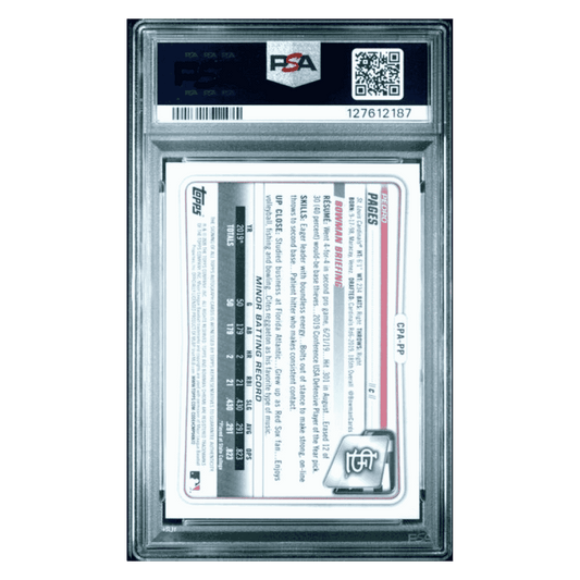 Pedro Pages PSA 9 2020 Topps Chrome Prospect Autograph Green Refractor #d/ 99 Card #CPAPP