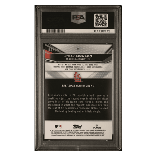 Nolan Arenado PSA 10 2022 Bowman's Best Orange Refractor #d/ 25 Card #19