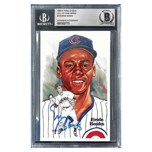 Ernie Banks 1980-81 Perez Steele Hall Of Fame Series Autograph Postcard #158