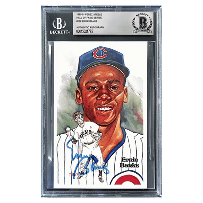 Ernie Banks 1980-81 Perez Steele Hall Of Fame Series Autograph Postcard #158