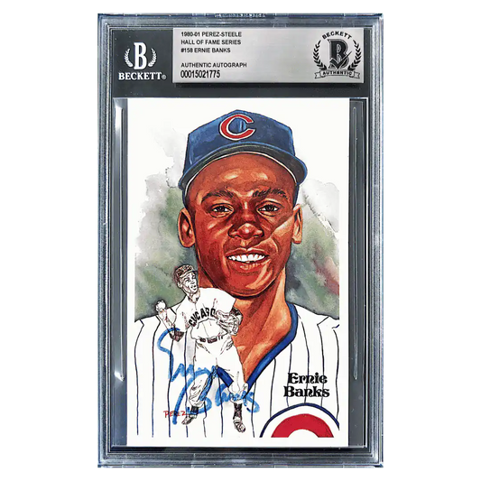 Ernie Banks 1980-81 Perez Steele Hall Of Fame Series Autograph Postcard #158