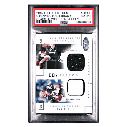 Tom Brady & Chad Pennington PSA 6 2002 Fleer Hot Prospects Class of 2000 Dual Jersey Patch #d/ 375 Card #TB-CP