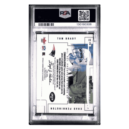 Tom Brady & Chad Pennington PSA 6 2002 Fleer Hot Prospects Class of 2000 Dual Jersey Patch #d/ 375 Card #TB-CP